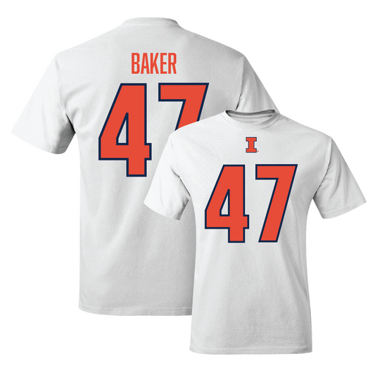 White Illinois Player Tee     - Easton Baker