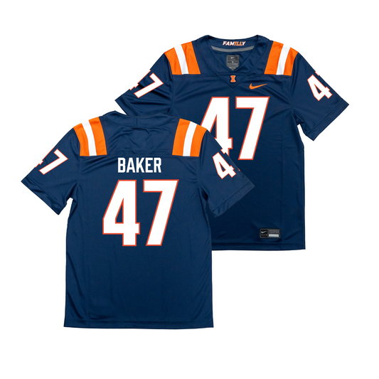 Nike Illinois Navy NIL Game Replica Football Jersey - Easton Baker