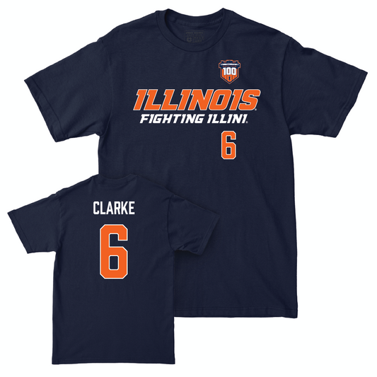 Illinois Football 100th Anniversary Navy Player Tee - Jaheim Clarke | #6