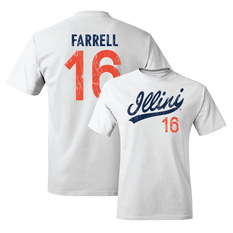 White Illinois Football Script Comfort Colors Tee     - Logan Farrell