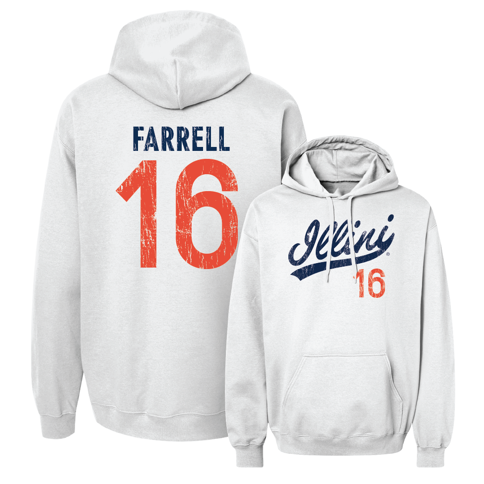 White Illinois Football Script Hoodie     - Logan Farrell