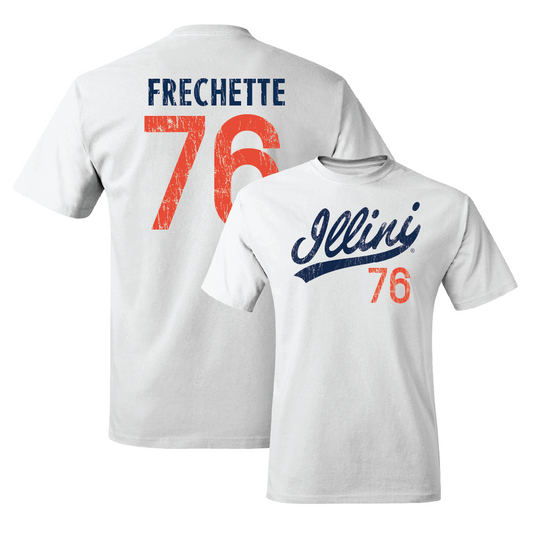 White Illinois Football Script Comfort Colors Tee     - Dylan Frechette