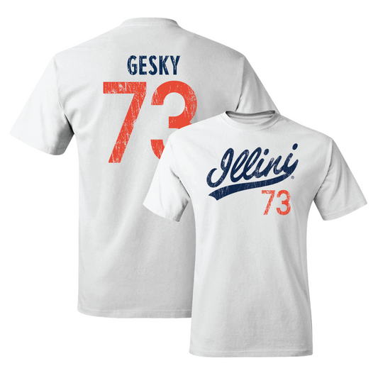 White Illinois Football Script Comfort Colors Tee     - Josh Gesky