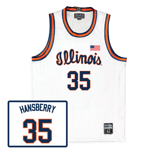 Men's Basketball White Script Jersey - Amani Hansberry | #35