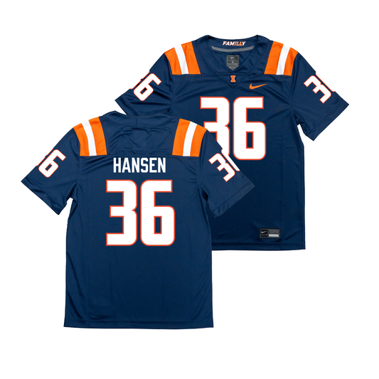 Nike Illinois Navy NIL Game Replica Football Jersey - Lane Hansen