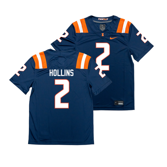 Nike Illinois Navy NIL Game Replica Football Jersey - Ashton Hollins