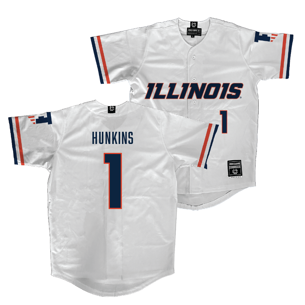 Illinois White Softball Jersey  - Reese Hunkins