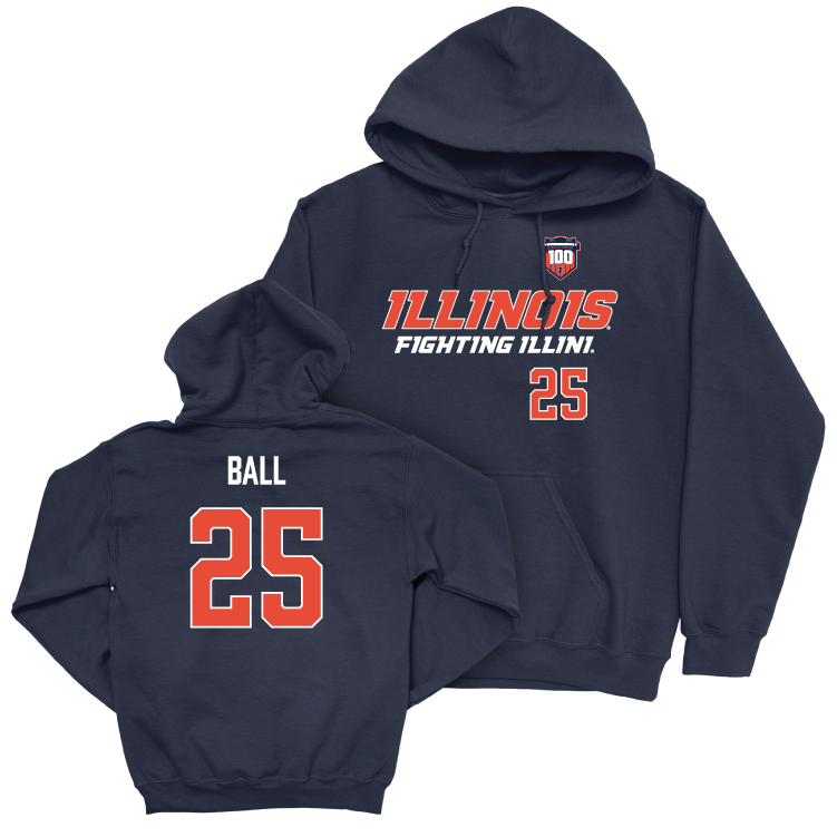 Illinois Football 100th Anniversary Navy Player Hoodie - Aaron Ball | #25 Small