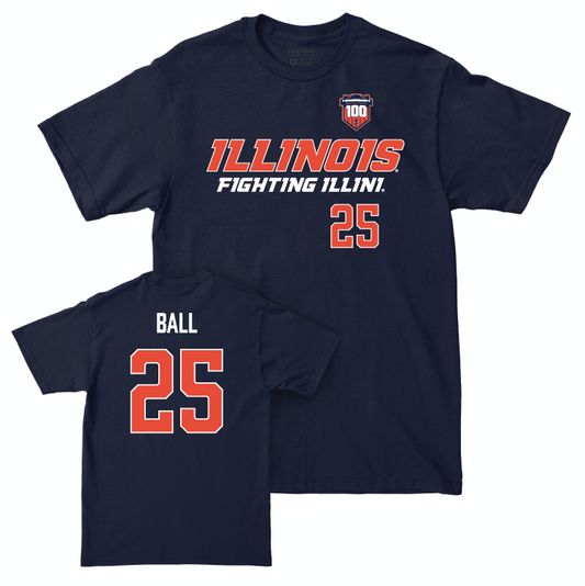 Illinois Football 100th Anniversary Navy Player Tee - Aaron Ball | #25 Small