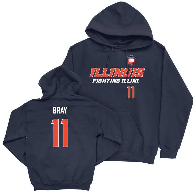 Illinois Football 100th Anniversary Navy Player Hoodie - Alexander Bray | #11 Small