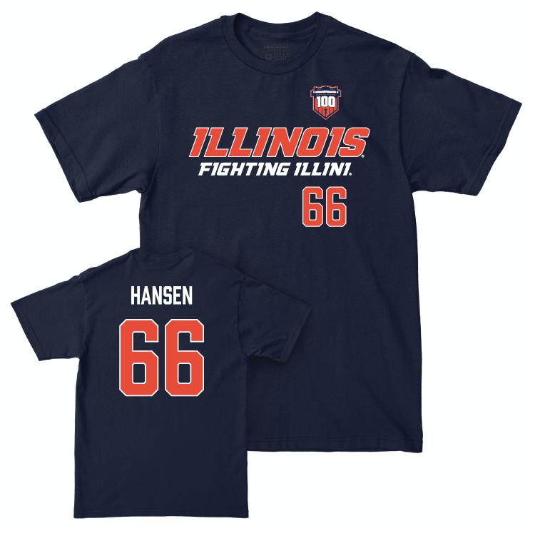 Illinois Football 100th Anniversary Navy Player Tee - Brandon Hansen | #66 Small