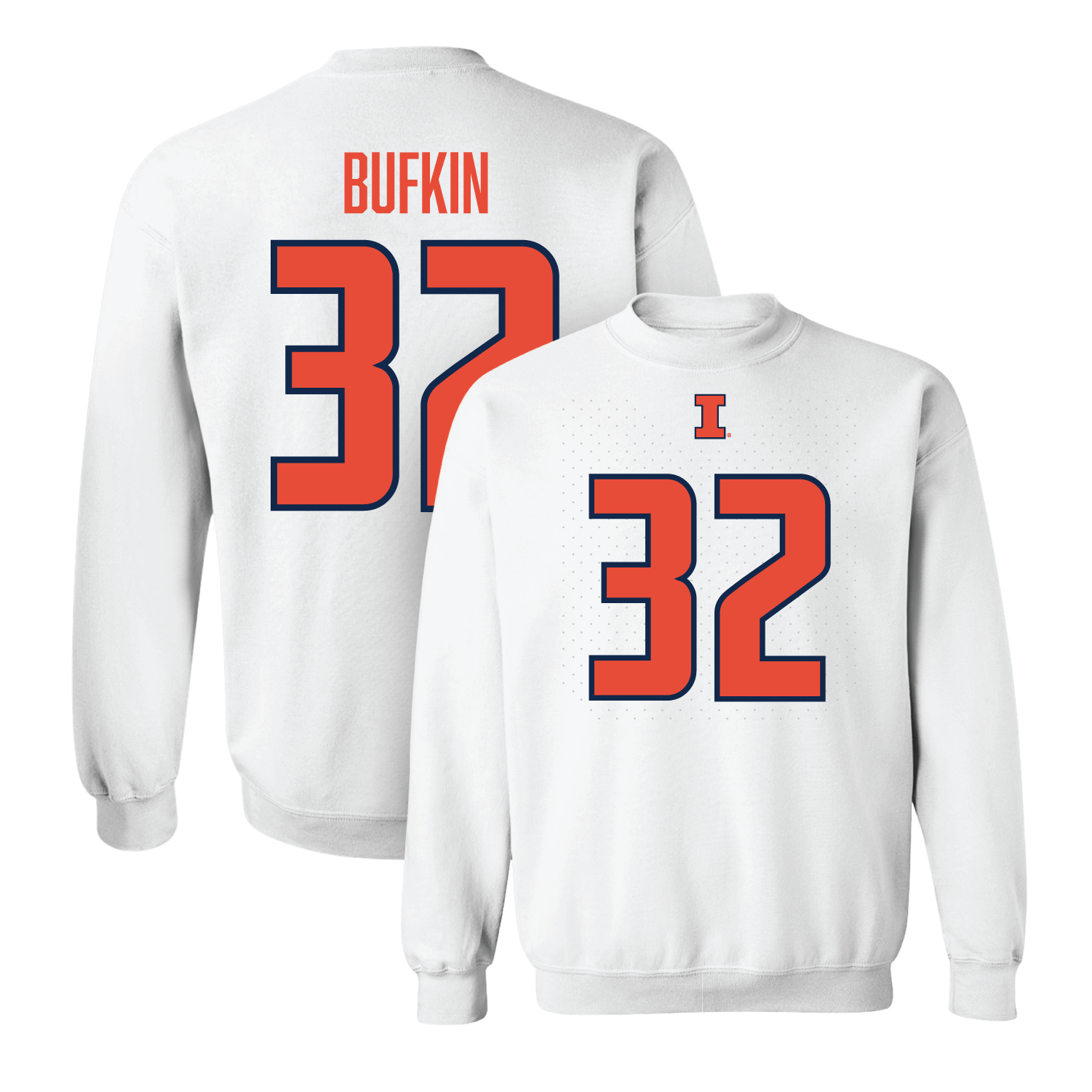 White Illinois Player Crew - CJ Bufkin #32 Youth Small