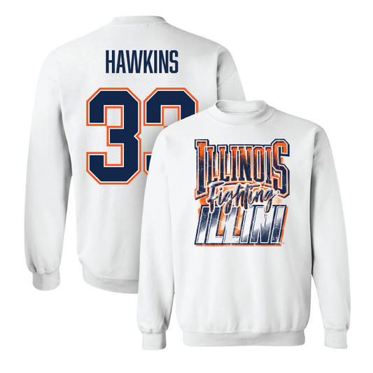 White Illinois Graphic Crew - Coleman Hawkins #33 Youth Small