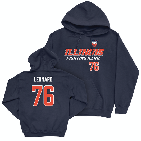 Illinois Football 100th Anniversary Navy Player Hoodie - Clayton Leonard | #76 Small