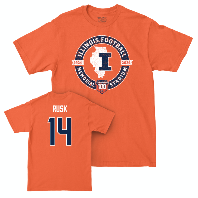 Illinois Football 100th Anniversary Orange Tradition Tee - Cole Rusk | #14 Small