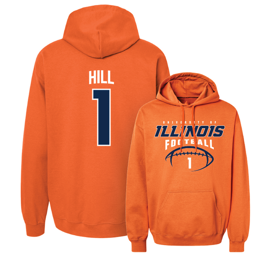 Orange Illinois Football Hoodie - Demetrius Hill #1 Youth Small