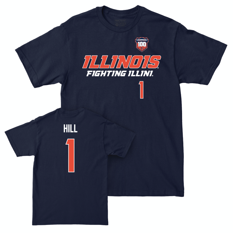 Illinois Football 100th Anniversary Navy Player Tee - Demetrius Hill | #1 Small