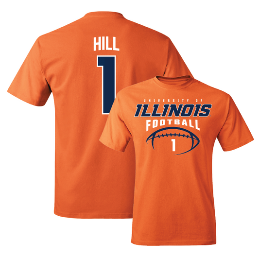 Orange Illinois Football Tee - Demetrius Hill #1 Youth Small
