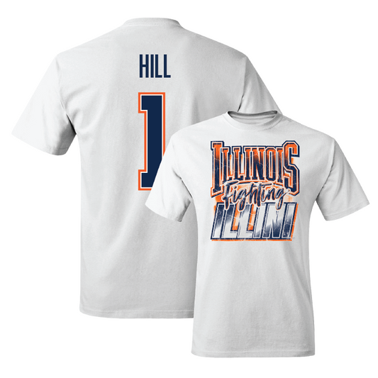 White Illinois Graphic Comfort Colors Tee - Demetrius Hill #1 Youth Small