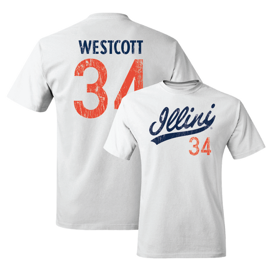 White Script Comfort Colors Tee - Drake Westcott #34 Youth Small