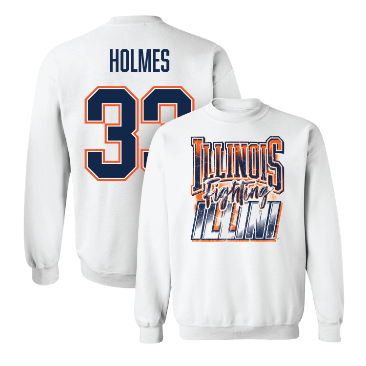 White Illinois Graphic Crew - Ezekiel Holmes #33 Youth Small