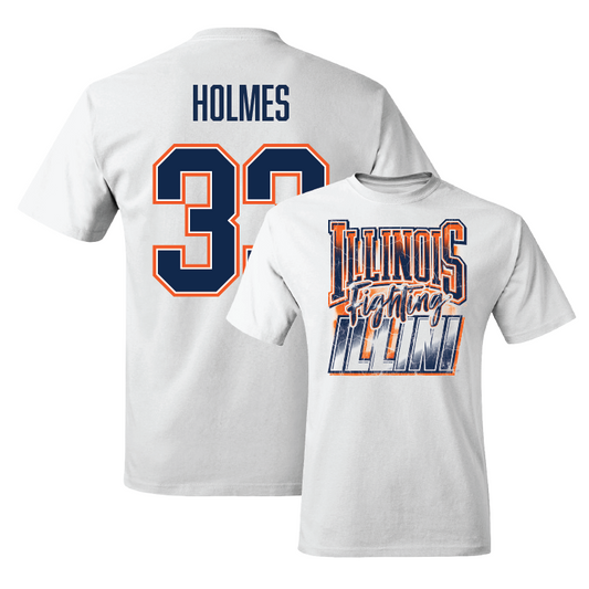 White Illinois Graphic Comfort Colors Tee - Ezekiel Holmes #33 Youth Small