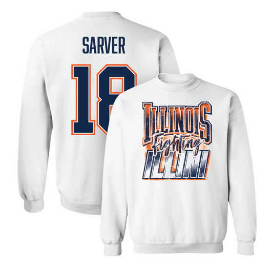 White Illinois Graphic Crew - Kellen Sarver #18 Youth Small