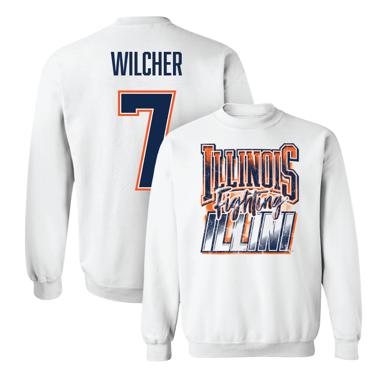 White Illinois Graphic Crew - Kenari Wilcher #7 Youth Small