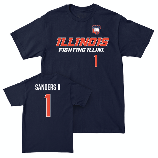 Illinois Football 100th Anniversary Navy Player Tee - Mario Sanders II | #1 Small