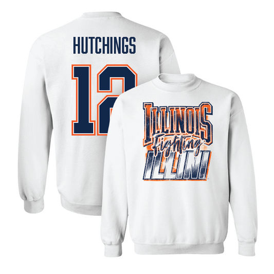 White Illinois Graphic Crew - Payton Hutchings #12 Youth Small