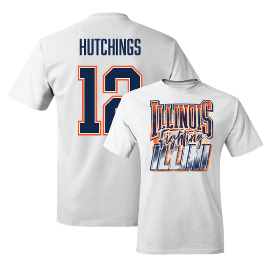White Illinois Graphic Comfort Colors Tee - Payton Hutchings #12 Youth Small