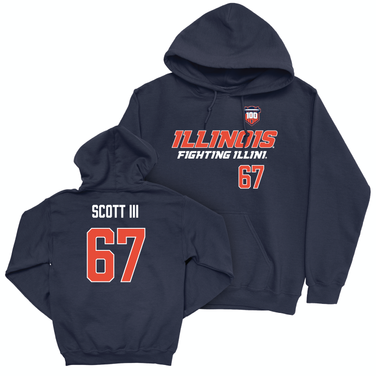 Illinois Football 100th Anniversary Navy Player Hoodie - Steven Scott III | #67 Small