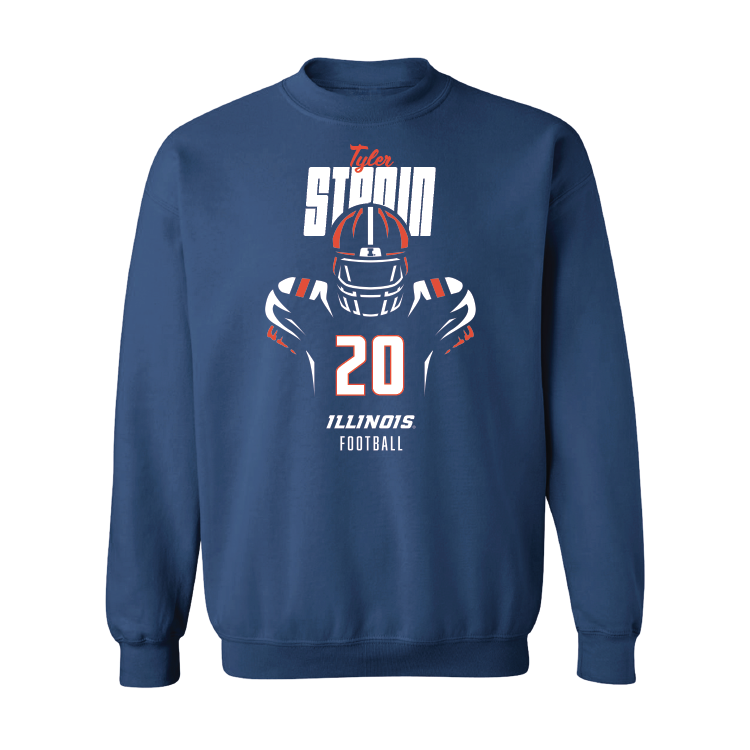 Navy Illinois Silhouette Crew - Tyler Strain #20 Youth Small