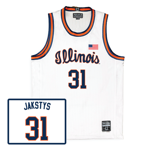 Men's Basketball White Script Jersey  - Jason Jakstys