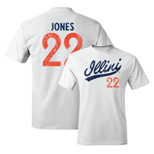 White Illinois Football Script Comfort Colors Tee    - Robert Jones