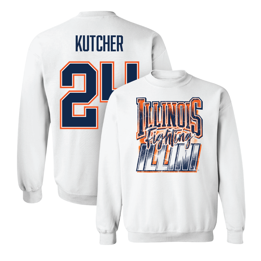 White Illinois Graphic Crew - Keaton Kutcher #24