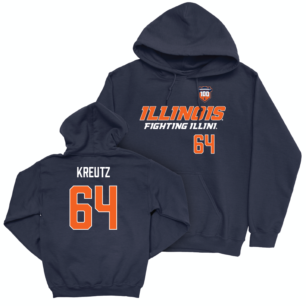 Illinois Football 100th Anniversary Navy Player Hoodie - Josh Kreutz | #53