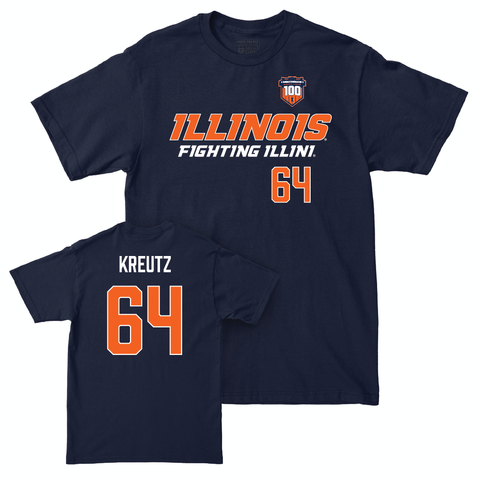 Illinois Football 100th Anniversary Navy Player Tee - Josh Kreutz | #53