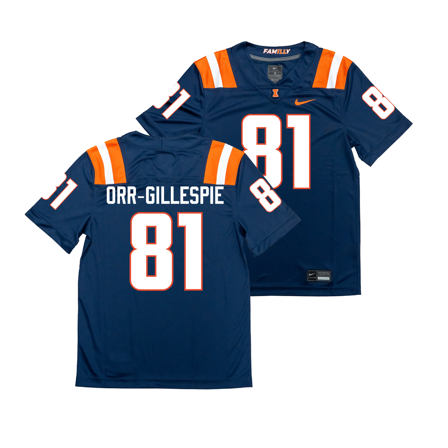 Nike Illinois Navy NIL Game Replica Football Jersey - Carlos Orr-Gillespie