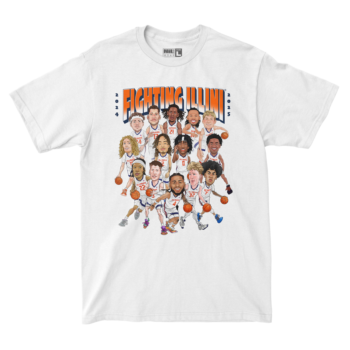 EXCLUSIVE RELEASE:  Illinois MBB 24-25'  Team Caricature White Tee