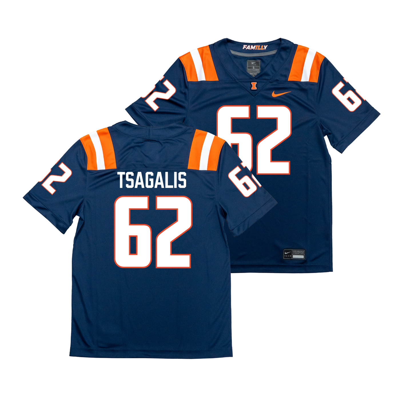 Nike Illinois Navy NIL Game Replica Football Jersey - Sam Tsagalis