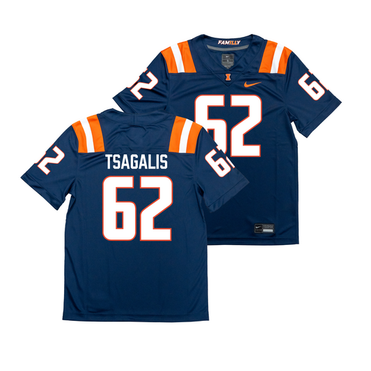 Nike Illinois Navy NIL Game Replica Football Jersey - Sam Tsagalis